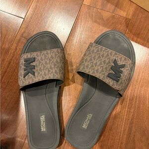 Michael Kors Monogram Brown Slides